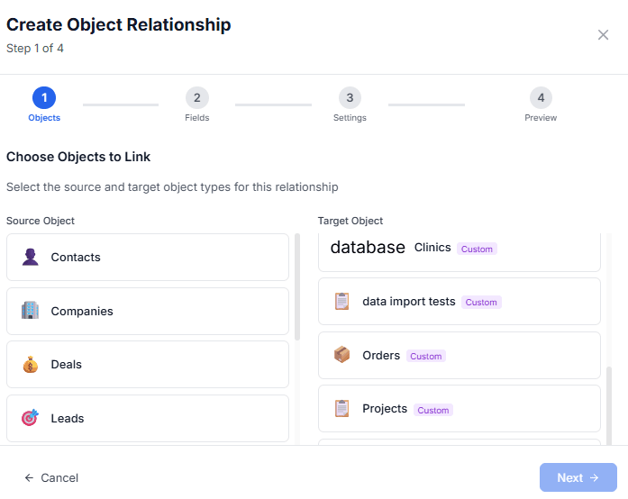Relationship wizard for creating entity connections