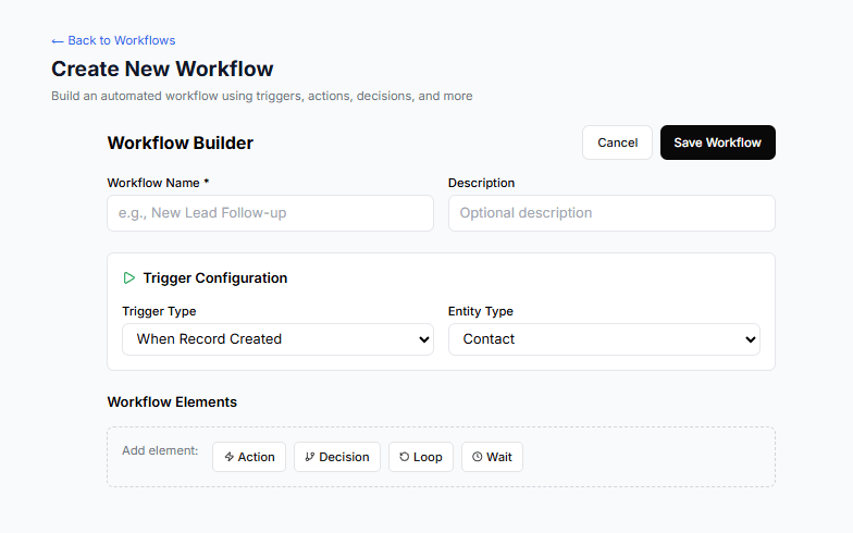 Visual workflow builder interface